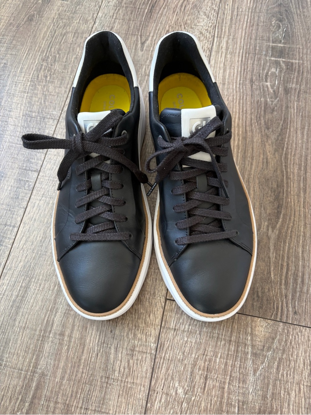 Cole Haan Black Leather Sneakers with White and Tan Accents